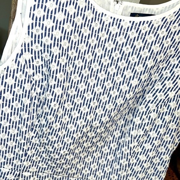 Women's Brooks Brothers Sleeveless Pleated Eyelet Cotton Striped Dress sz 10P - Picture 2 of 8